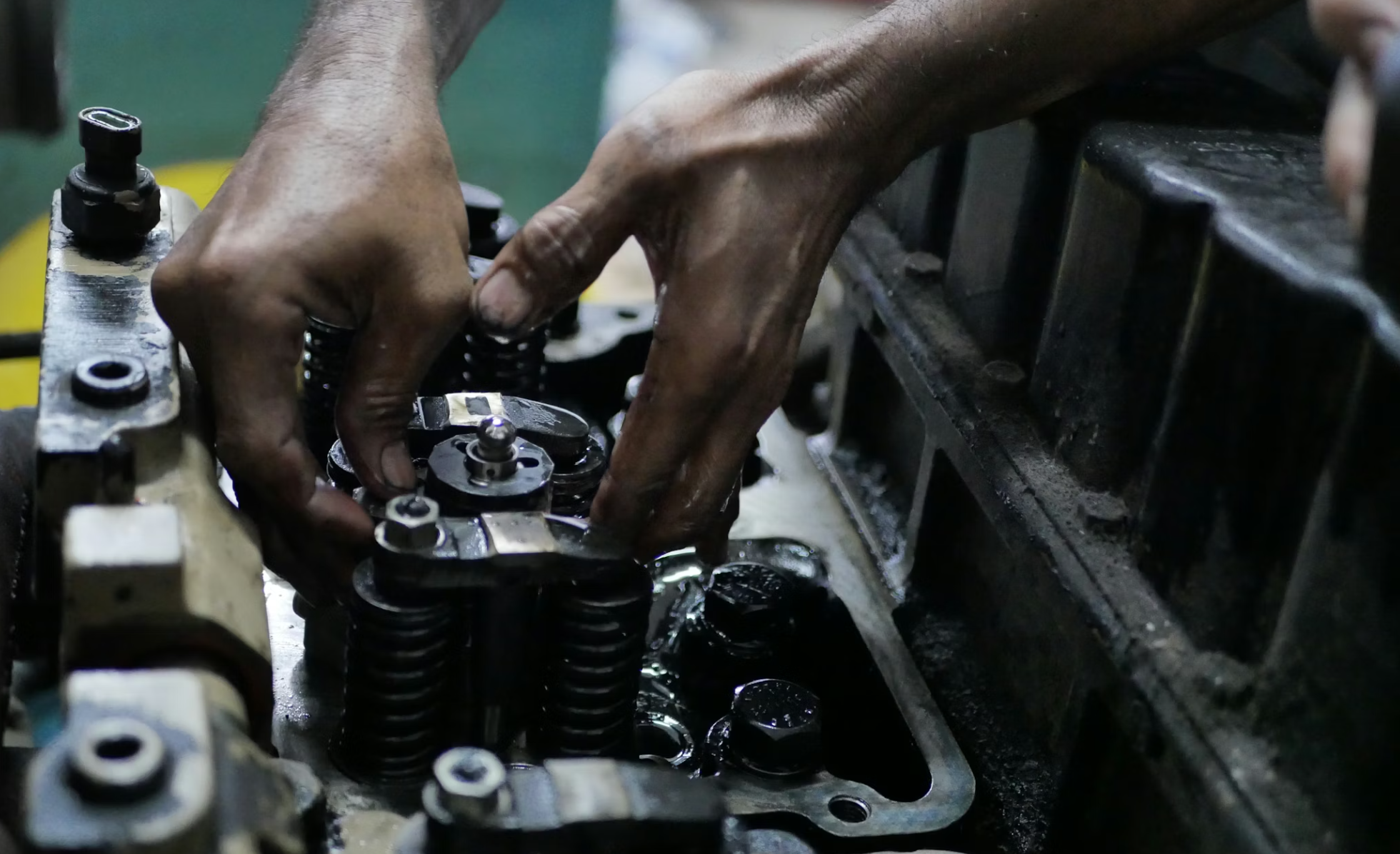 Diesel engine valve train rebuild in progress